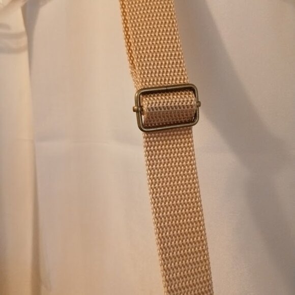 New Canvas Upholstery Mini Duffle Travel Bag Tan Sage embroidered Shoulder Cross - Picture 7 of 13